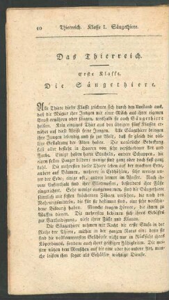 Erste Klasse. Die Saeugethiere.