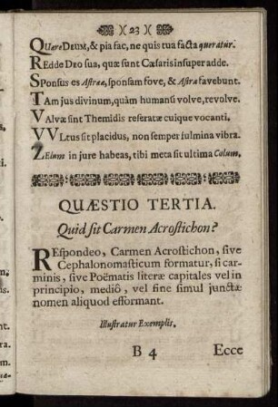 Quæstio Tertia. Quid sit Carmen Acrostichon.
