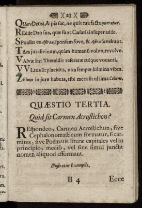 Quæstio Tertia. Quid sit Carmen Acrostichon.