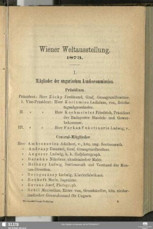I. Mitglieder der ungarischen Landescommission