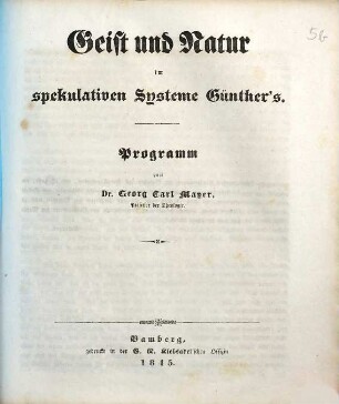 Geist und Natur im spekulativen Systeme Günther's