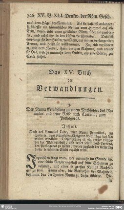 Das XV. Buch der Verwandlungen