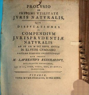 Prolvsio De Insigni Vtilitate Jvris Natvralis