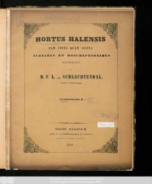 Hortus Halensis Tam Vivus Quam Siccus Iconibus Et Descriptionibus Illustratus