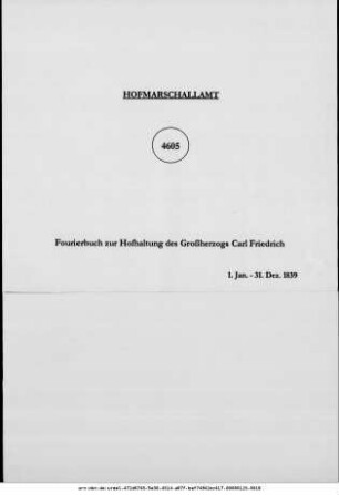 Fourierbuch zur Hofhaltung des Großherzogs Carl Friedrich
