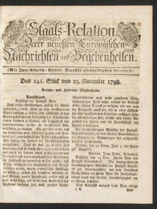 Das 141. Stück vom 25. November 1798 - Das 150. Stück vom 16. December 1798