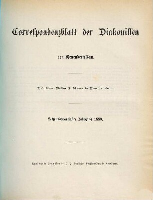 Korrespondenzblatt der Diakonissen von Neuendettelsau. 26. 1883