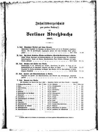 Inhalts= Verzeichniß zum zweiten Nachtrag des Berliner Adreßbuchs 1907