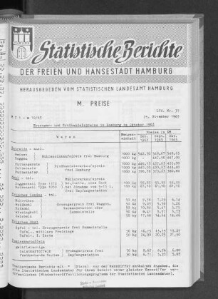 Erzeuger- und Großhandelspreise in Hamburg im Oktober 1963 : Lfd. Nr. 37