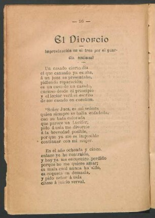 El divorcio : Improvisación en el tren por el guardia nacional