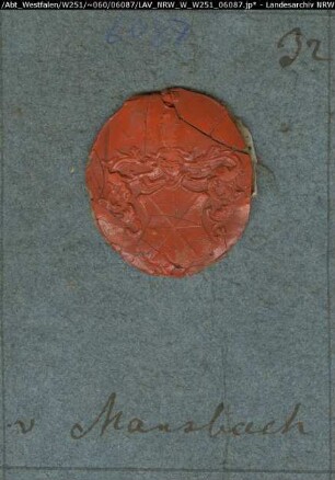 Siegler: Mansbach Überlieferungsart: Abdruck. Stoff: Lack Farbe: rot Form: oval. Durchmesser: 25 mm