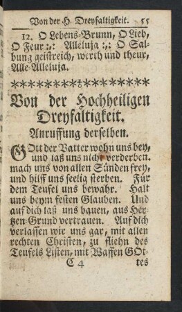 Von der Hochheiligen Dreyfaltigkeit.