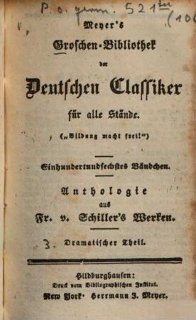 Anthologie aus Fr. v. Schiller's Werken. [3], Dramatischer Theil
