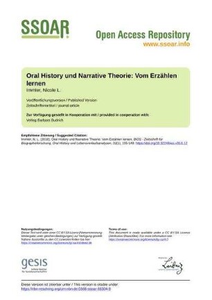 Oral History und Narrative Theorie: Vom Erzählen lernen