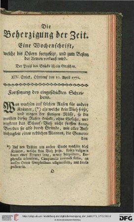 XIV. Stueck, Ohrdruf den 10. April 1772.