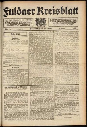 Erste Ausgabe vom Donnerstag, den 16. März 1911.