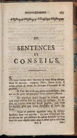 XV. Sentences et Conseils.