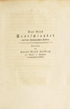 Das Glück Teutschlandes aus dem Westphälischen Frieden