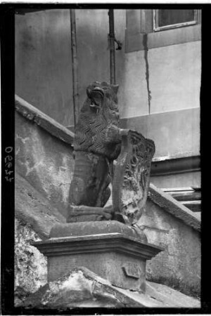 Löwenstein Löwe mit Wappenschild in Stein gehauen (15./16. Jahrhundert)