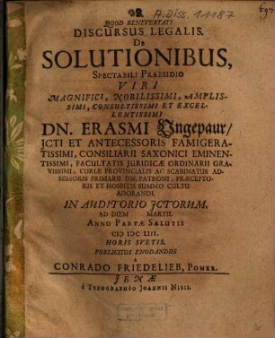 Discursus Legalis De Solutionibus