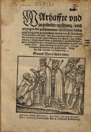 Warhaffte vnd gegründte meldung vnd anzeigen der geschwinden ... anschleg vnd praktick, so wider die Löblichen Protestirenden Stende ... durch die grossen Feind Gottes, den Bapst ... fürgenomen ... seind