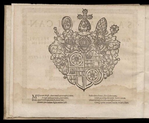 Wappen des Erzbischofs zu Mainz, Johannes Schweikard, sowie zwei vierzeilige Verse