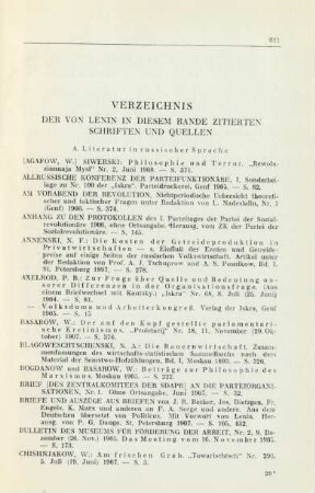 Verzeichnis Der Von Lenin In Diesem Bande Zitierten Schriften Und Quellen