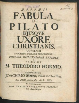 Fabula De Pilato Eiusque Uxore Christianis