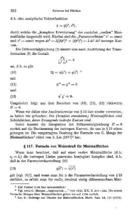 § 117. Formeln von Weierstraß für Minimalflächen
