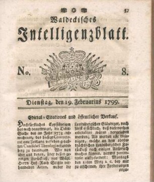 No. 8, Dienstag, den 19. Februarius 1799