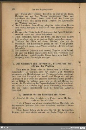 7. Die Utensilien zum Entwickeln, Fixieren und Verstärken der Platten.
