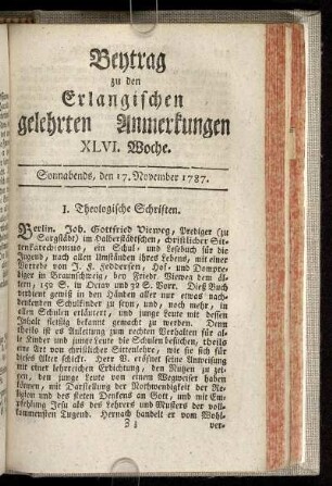 XLVI. Woche. Sonnabends, den 17. November. 1787.