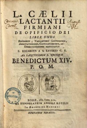 L. Caelii Lactantii Firmiani De Opificio Dei : Liber Unus