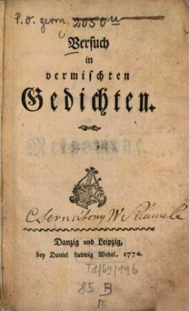 Versuch in vermischten Gedichten, 1