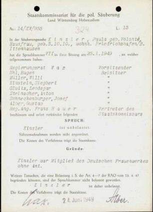 Kinzler, Paula, geb. Volonté