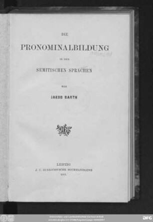 Die Pronominalbildung in den semitischen Sprachen