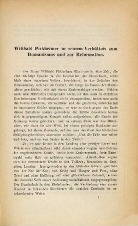 Wilibald Pirkheimer in seinem Verhältnis zum Humanismus und zur Reformation