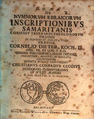 De Nvmmorvm Ebraicorvm Inscriptionibvs Samaritanis