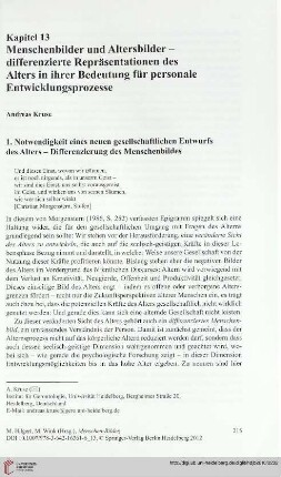 Menschenbilder und Altersbilder - differenzierte Repräsentationen des Alters in ihrer Bedeutung für personale Entwicklungsprozesse