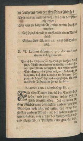 N. VI. Lutheri disputatio pro declaratione virtutis indulgentiarum