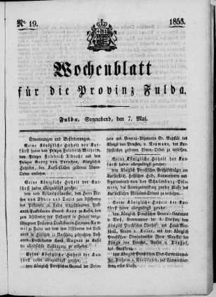 Nr. 19, Ausgabe vom 7. Mai 1853
