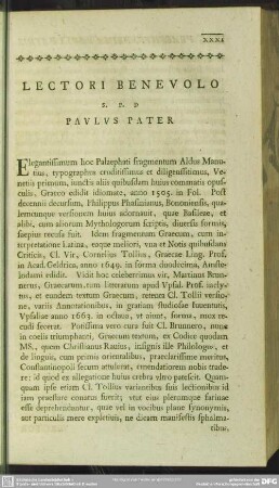 Lectori Benevolo [Praefatio Prima Pauli Patris]