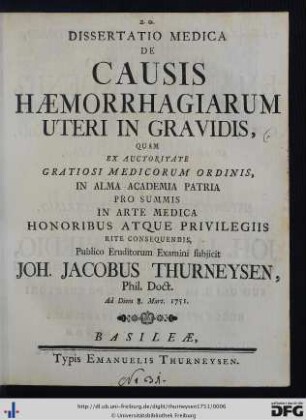 Dissertatio Medica De Causis Maemorrhagiarum Uteri In Gravidis,