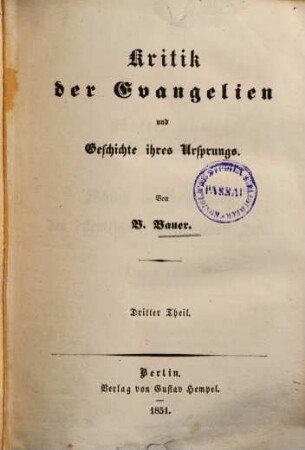 Kritik der Evangelien und Geschichte ihres Ursprungs, 3