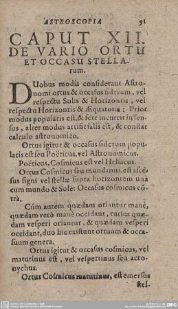 CAPUT XII. DE VARIO ORTU ET OCCASU STELLArum.