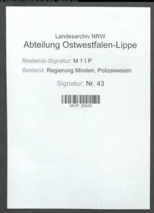 Polizeiverwaltung im Kreis Minden, Band 1