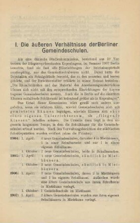 I. Die äußeren Verhältnisse der Berliner Gemeindeschulen