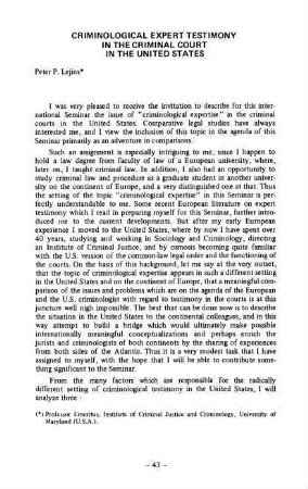 43-57, Criminological expert testimony in the criminal court in the United States