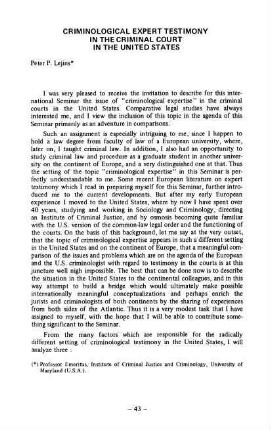 43-57, Criminological expert testimony in the criminal court in the United States