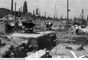 Dresden, Grunaer Straße. Wohnblocks, Baubeginn, Juni 1951
